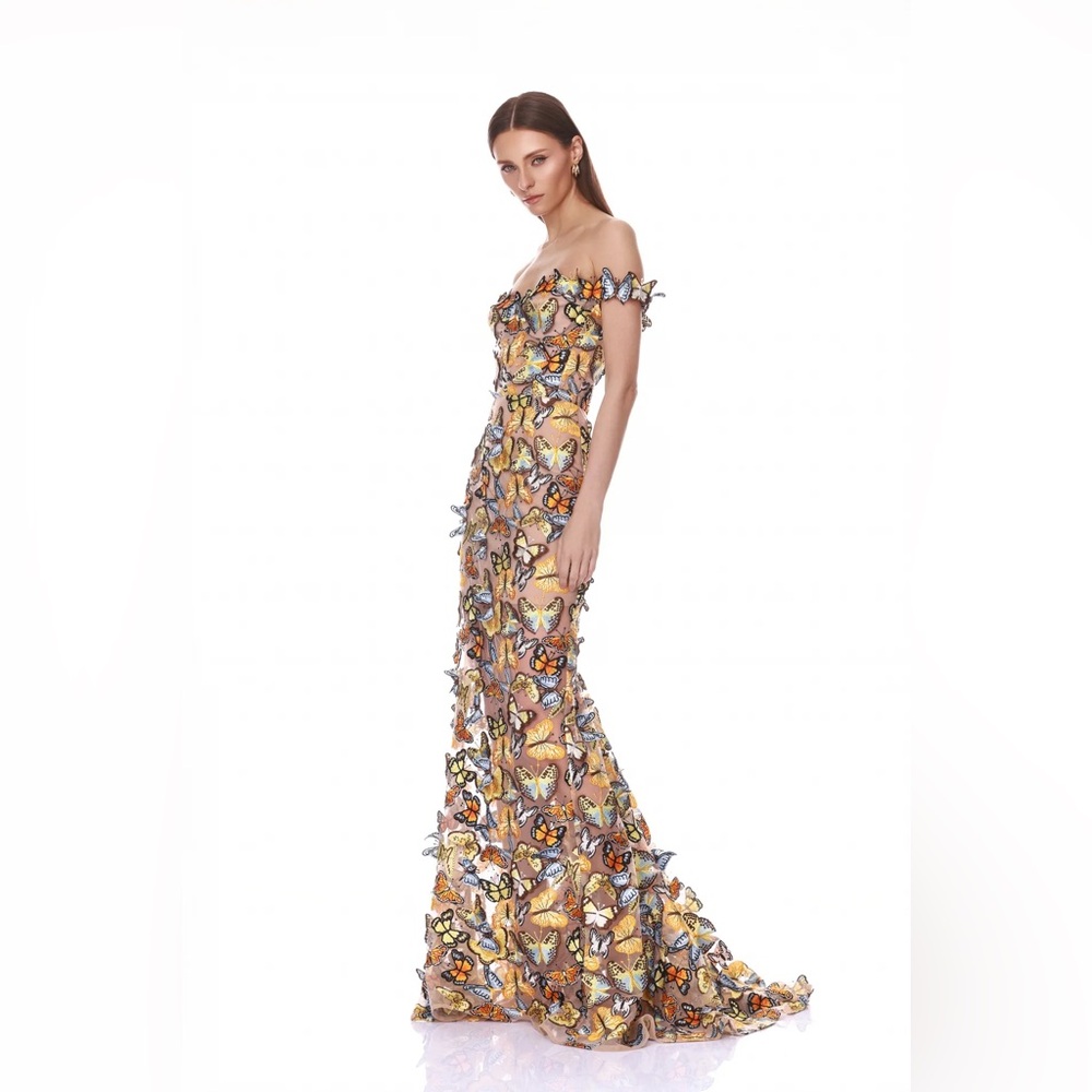 NWOT BRONX AND BANCO Bella 3D Butterfly Jasmine Off the Shoulder Gown - Picture 4 of 16